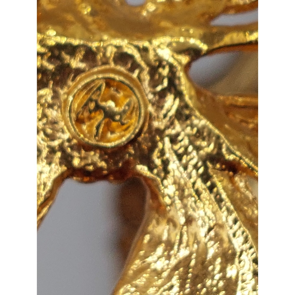 Vintage Brooch Signed Angel Gold Textured Ribbon Bow Pin Coquette Romantic 1980s - Picture 11 of 11